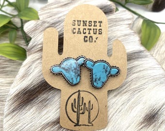 Western Cow Head Faux Turquoise Stud Earrings, Western Earrings