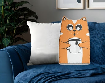 Custom Shaped Pillow "Coffee drinking cat"