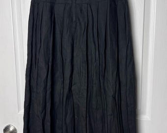 Onde Skirt 100% Linen Pleated Lined Black Flowy Skirt Size 6