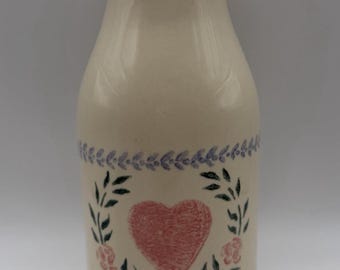 Vintage 80’s Cottagecore Blue Pink Heart Stone Milk Bottle Santa Ana Crock Shop