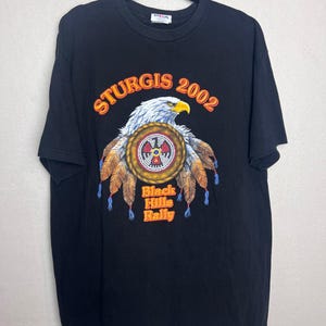 Sturgis 2002 Black Hills Rally Black Short Sleeve Eagle Graphic Size XL Vintage