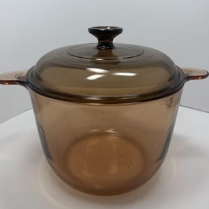 Vision Corning Ware Amber 3.5 L Stock Pot Made in France w/ Pyrex Lid Vintage
