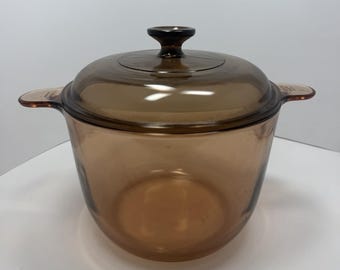 Vision Corning Ware Amber 3.5 L Stock Pot Made in France w/ Pyrex Lid Vintage