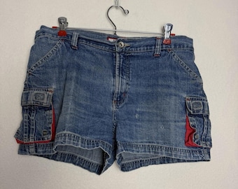 No Excuses Y2K Vintage Blue Denim Cargo Shorts Size 11/12 Distressed Casual