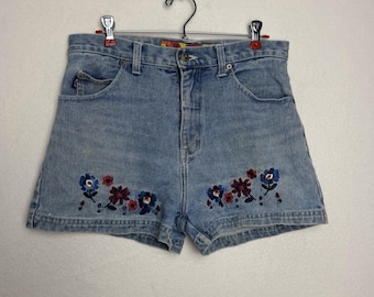 No Excuses Y2K Vintage Denim Shorts Size 11/12 Embroidered Flowers