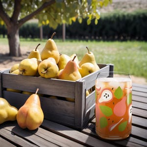 Pear Glass Cup | Tumbler Glass with Straw | 16oz Iced Coffee Cup | Cute Fruit Print Drinkware | Summer Tumbler | Trendy Kitchen Gift