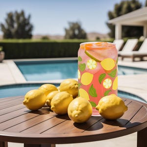 Lemon Glass Cup | Tumbler Glass with Straw | 16oz Iced Coffee Cup | Cute Fruit Print Drinkware | Summer Tumbler | Trendy Kitchen Gift