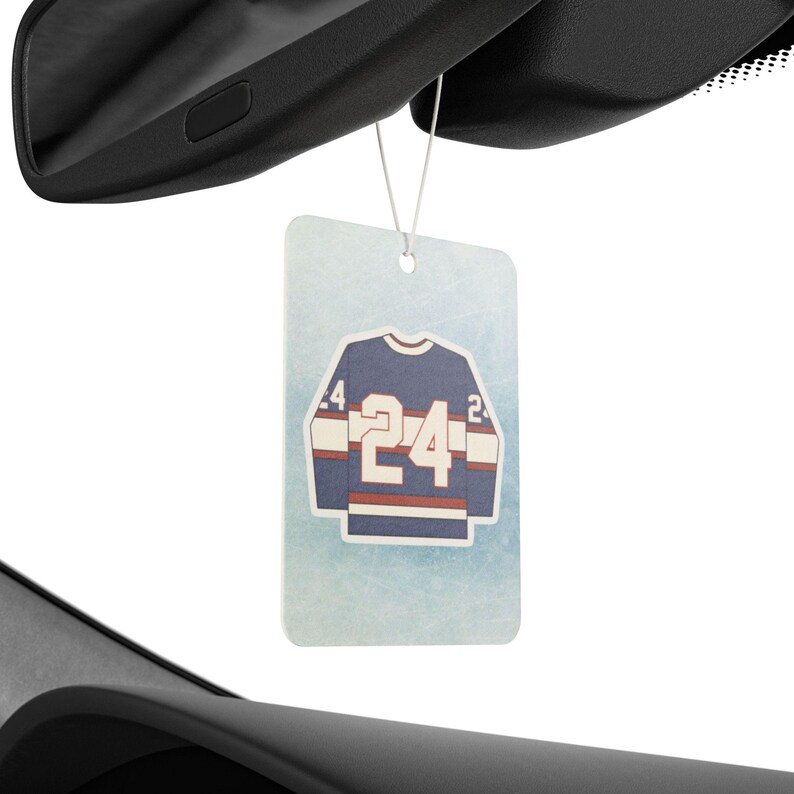 Deodorante per auto con maglia da hockey numero 24 / Pino, auto nuova, ghiaccio nero immagine 3