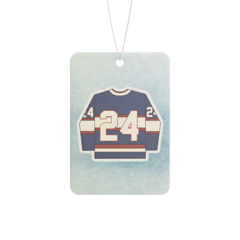 Deodorante per auto con maglia da hockey numero 24 / Pino, auto nuova, ghiaccio nero immagine 2