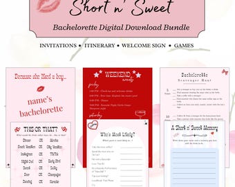 For a Short n' Sweet Bachelorette Weekend Bundle: Editable Invitations, Itinerary, Games, and BONUS Boardgame!
