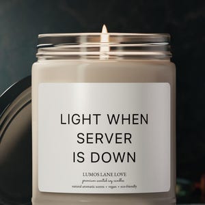 Light When Server Is Down, Tech Humor Candle, IT Guy Gift, Software Developer Candle, Funny Computer Programmer Candle, IT Support Candle