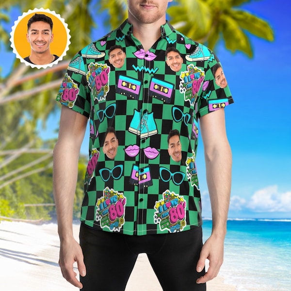 Customized Face Retro Hawaiian Shirt 80's Music Party Hawaii Shirts