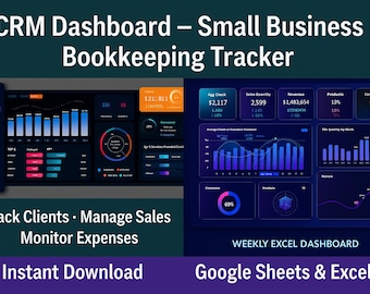 5 CRM Dashboard, Small Business Bookkeeping Tracker | Client Management | Google Sheets, Excel Finance Tracker | Sales & Expense Monitor