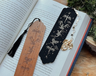 Marcador de dragón de cuero sintético, marcador de fantasía, marcador de inspiración élfica, regalo para lectores, hada elfa faerie fae, regalo de dragón