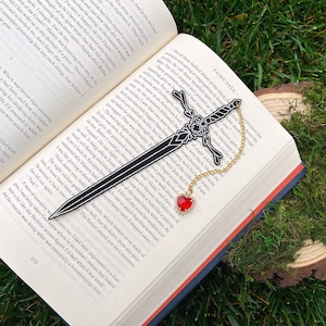 Heart Piercer Sword Bookmark, Faux Leather Bookmark, Fantasy Bookmark, Elven-Inspired Bookmark, Gift for Readers, Elf Fairy Fae Bookmark