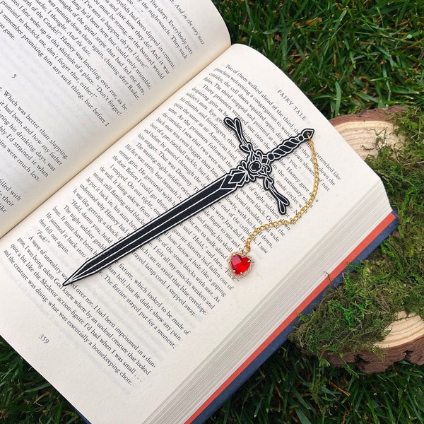 Heart Piercer Sword Bookmark, Faux Leather Bookmark, Fantasy Bookmark, Elven-Inspired Bookmark, Gift for Readers, Elf Fairy Fae Bookmark