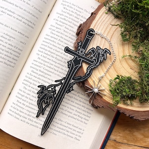 Playful Dragons Sword Faux Leather Bookmark, Fantasy Bookmark, Elven-Inspired Bookmark, Gift for Readers, Elf Fairy Faerie Fae, Dragon Gift