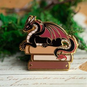 Dragon&#39;s Literary Hoard Enamel Pin, Bookish Romantasy Enamel Pin