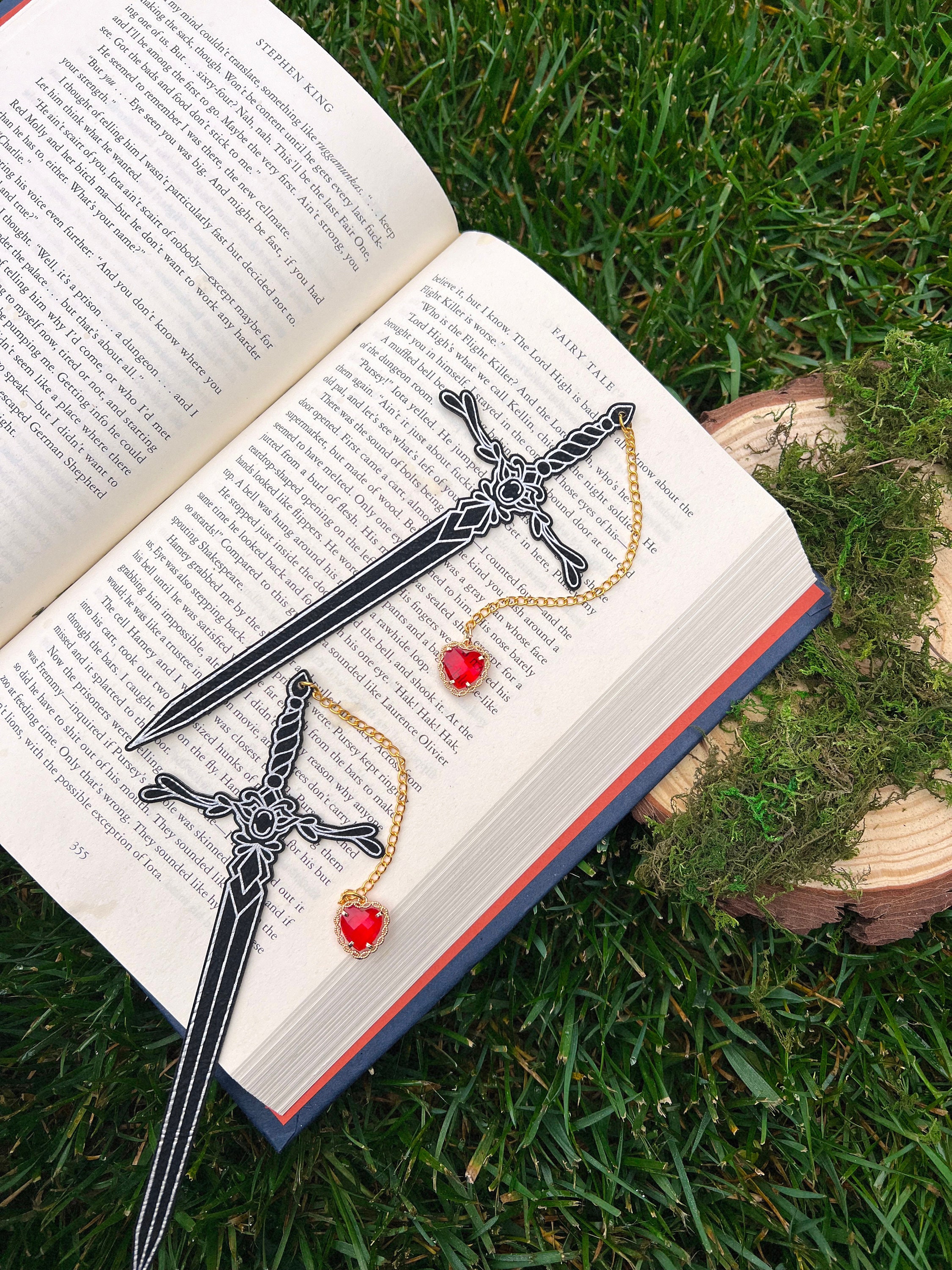 Heart Piercer Sword Bookmark, Faux Leather Bookmark, Fantasy Bookmark, Elven-Inspired Bookmark, Gift for Readers, Elf Fairy Fae Bookmark