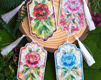 Stained Glass Roses Bookmarks