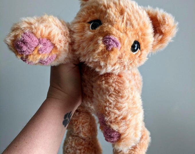 Featured listing image: Faux Fur Kitten Cat Plush | Ready to Ship | Handmade | Crochet | Knotted Karma Kitty | Amigurumi | Gift | Toy | Orange