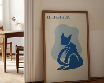 Le Chat Bleu wall art print *DIGITAL DOWNLOAD* trendy minimalistic poster