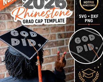 GOD DID Graduate Rhinestone Template SVG | SS10 Hotfix Rhinestone Grad Cap Design