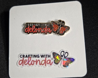 Crafting With Delonda® Signature Logo Pin, Crafter Enamel Pin, Scissor Butterfly Logo Pin, Craft Apron Pin, Maker Gift, Limited Edition Pin