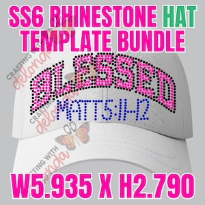 Paquete de plantillas para sombreros de diamantes de imitación SS6 - BLESSED MATT 5:11-12. Esta plantilla incluye 3 plantillas y el archivo de corte SVG. ¡Ideal para sombreros!