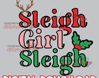 Sleigh Girl Sleigh Rhinestone Template | Christmas SS10 SVG (Digital Download)