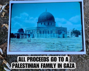 Fundraiser For Gaza ~ Dome of The Rock Al Aqsa Mosque ~ Retro Photo Print Notecard Postcard ~ Historic Palestine Jerusalem ~ Muslim Islamic