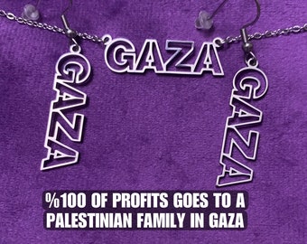 LEVÉE DE FONDS ! Parure de bijoux Gaza ~ Collier pendentif Gaza ~ Boucles d'oreilles Gaza en acier inoxydable ~ Solidarité palestinienne ~ Bijoux pro Palestine