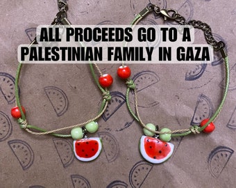 FUNDRAISER! Ceramic Watermelon Beaded Bracelet- Free Palestine -Expandable Pro-Palestinian jewelry - Ceasefire ~ Let Gaza Live ~