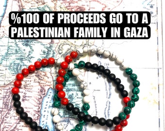 Collecte de fonds pour Gaza ! Bracelet en perles de 6 mm - Couleurs du drapeau palestinien - Palestine libre - bijoux unisexes pro-palestiniens - cessez-le-feu