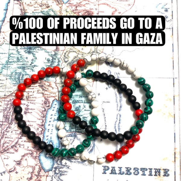 Fundraiser for Gaza! 6mm beaded gemstone bracelet - Palestinian flag colours - Free Palestine -unisex pro-Palestinian jewelry - ceasefire