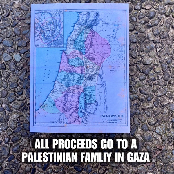 Fundraiser For Gaza ~ Antique Map Of Palestine Art Card Postcard ~ Historic Palestine ~ Palestine Map ~Jerusalem Landback ~ Arab Resistance