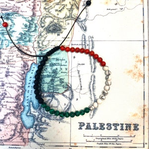 FUNDRAISER 4mm beaded gemstone bracelet Palestinian flag colours free Palestine unisex expandable pro-Palestinian jewelry ceasefire image 3
