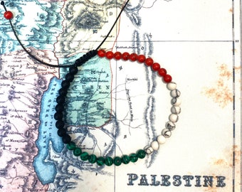 4mm beaded gemstone bracelet-  Free Palestine Flag Colors - Unisex Pro-Palestine jewelry - Ceasefire Now ~ Profits Help Palestinians