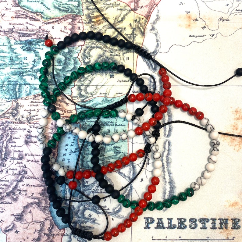 FUNDRAISER 4mm beaded gemstone bracelet Palestinian flag colours free Palestine unisex expandable pro-Palestinian jewelry ceasefire image 5