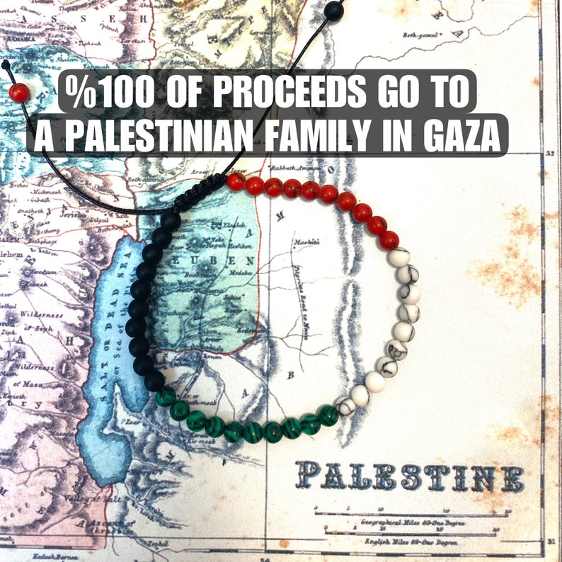 SPENDENAKTION 4 mm Perlen-Edelstein-Armband Farben der palästinensischen Flagge freies Palästina Unisex erweiterbarer pro-palästinensischer Schmuck Waffenstillstand Bild 1