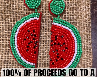 Watermelon  Earrings  Beaded Handmade Embroidered ~ Palestinian Pro-Palestine Muslim Arab ~ Free Palestine Ceasefire Now ~ Palestine Jewelry