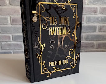 La materia oscura (las 3 historias en 1) de Philip Pullman ~ Libro reencuadernado, tapa dura ~ Hecho a mano, diseño original ~ Marcapáginas de terciopelo adjunto