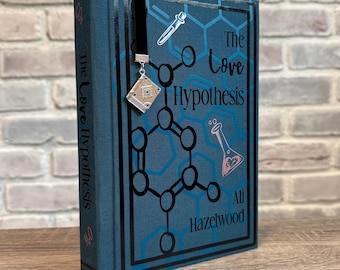La hipótesis del amor de Ali Hazelwood ~ Libro encuadernado, tapa dura ~ Hecho a mano, diseño original ~ Marcapáginas de terciopelo adjunto
