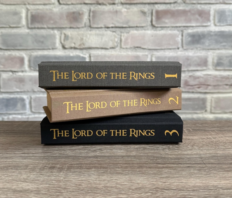 Puede incluir: Tres libros de tapa dura apilados uno encima del otro. Los libros son todos negros con letras doradas. El libro de arriba dice "El Se&ntilde;or de los Anillos" y tiene el n&uacute;mero "1" en el lomo. El libro del medio dice "El Se&ntilde;or de los Anillos" y tiene el n&uacute;mero "2" en el lomo. El libro de abajo dice "El Se&ntilde;or de los Anillos" y tiene el n&uacute;mero "3" en el lomo.