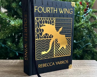 Fourth Wing, Rebecca Yarros ~ Painted Edges ~ Rebound, Hardcover ~ Handmade, Original Design ~ Attached bookmark ~ Character Art Overlays