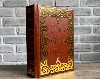 Cuentos de hadas de los hermanos Grimm ~ Bordes dorados ~ Cuero sintético ~ Libro encuadernado, tapa dura ~ Hecho a mano, diseño original
