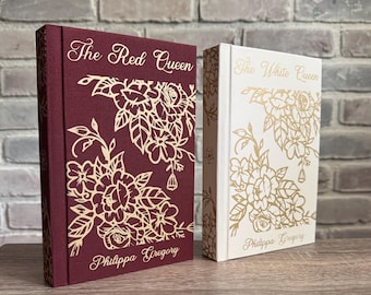 La Reina Blanca, La Reina Roja ~ Juego de 2 libros de Philippa Gregory ~ Libro de tapa dura encuadernado ~ Hecho a mano, diseño original ~ Bordes pintados en dorado
