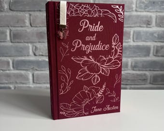 Orgullo y prejuicio de Jane Austen ~ Bordes pintados en oro rosa ~ Marcapáginas adjunto ~ Libro encuadernado, tapa dura ~ Hecho a mano, diseño original