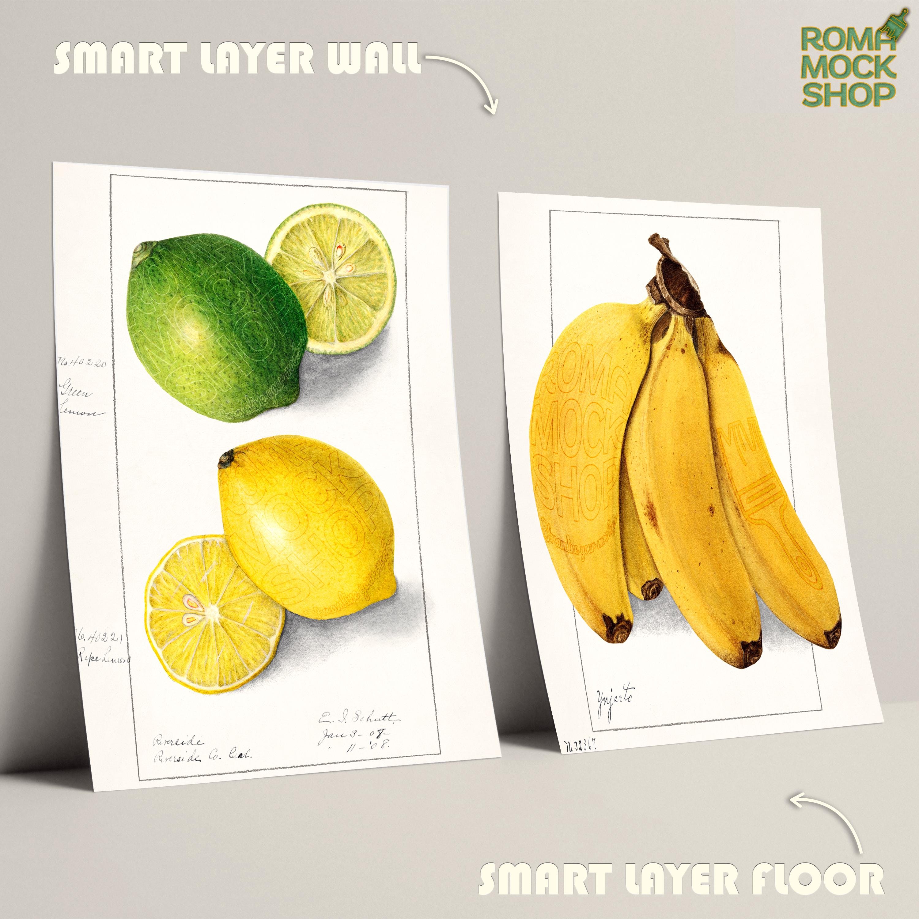 Two Posters Linked Smart Object Mockup Leaning on Wall | Minimalist ...