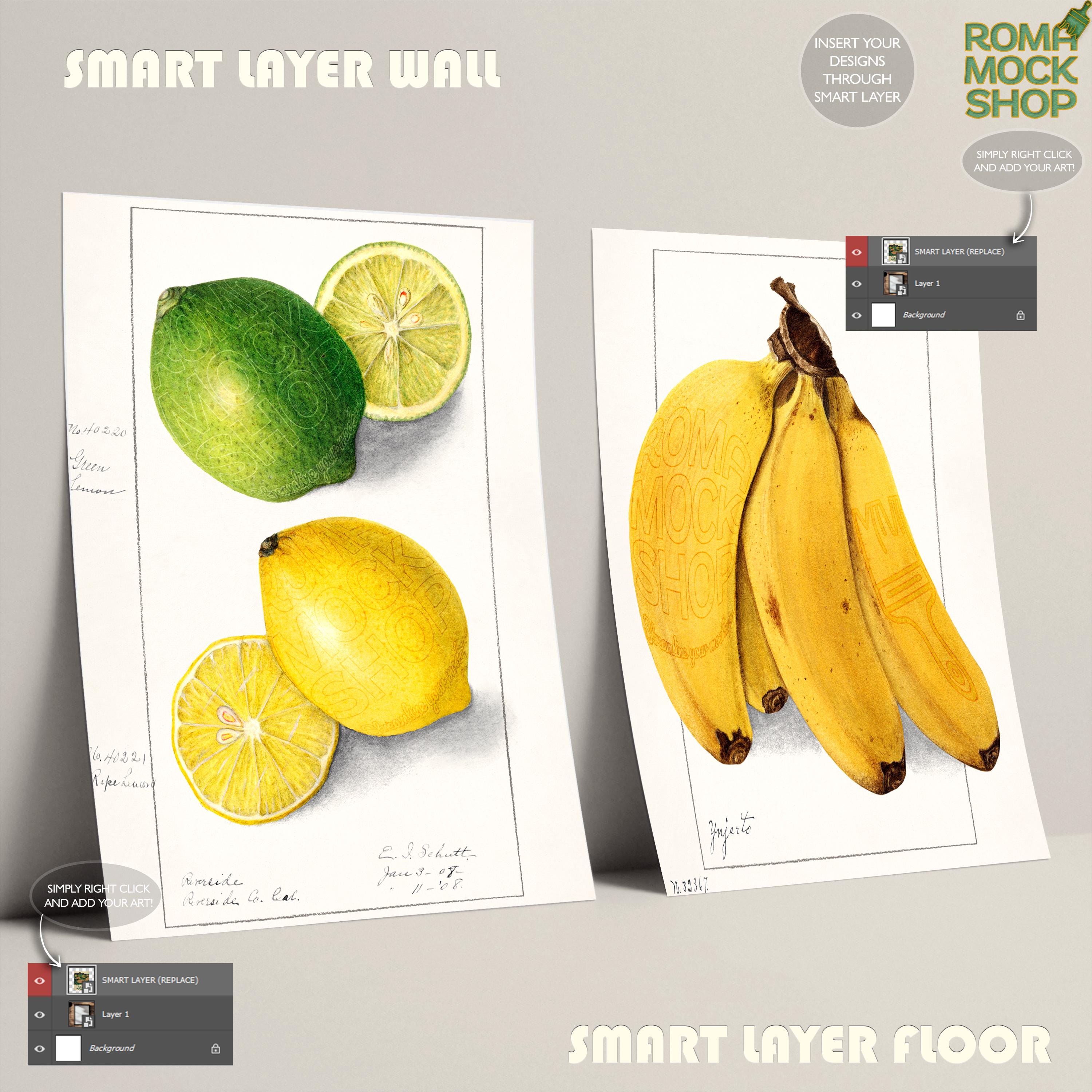 Two Posters Linked Smart Object Mockup Leaning on Wall | Minimalist ...